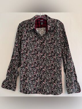 Chaps Cottagecore Dark Floral Plaid Accent Button Down Shirt No Iron XL
